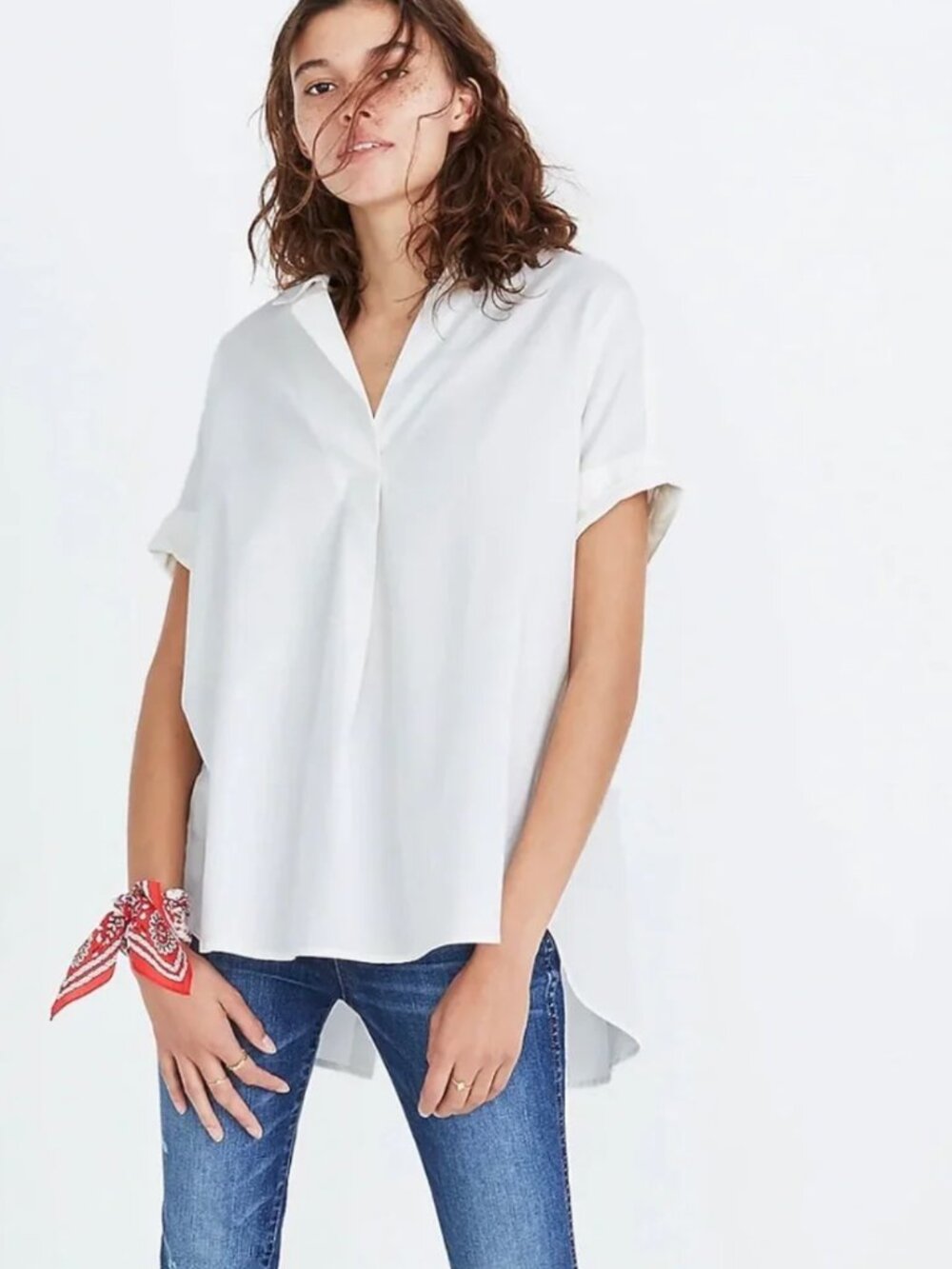 Madewell Courier Button-Back Shirt in Pure White Size XS